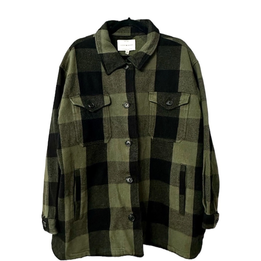 Lucky Brand Green and Black Plaid Utility Jacket